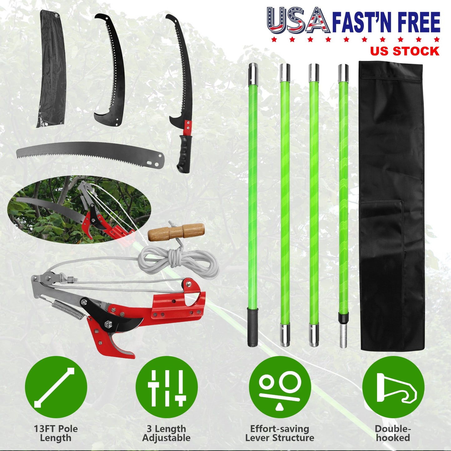 Extendable Manual Pole Saw 8-15ft Tree Pruner with Saw Blade