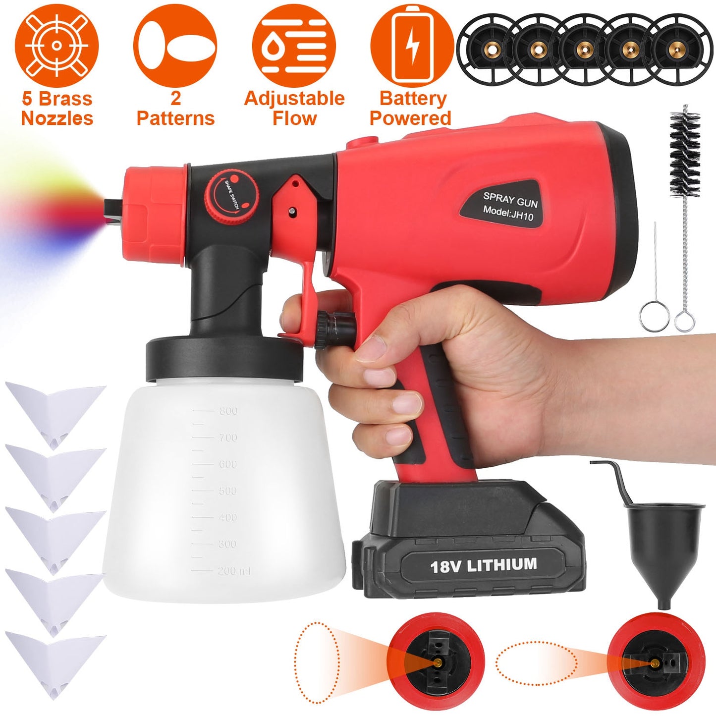 Cordless Electric Paint Sprayer with 5 Nozzles & 800ML Cup