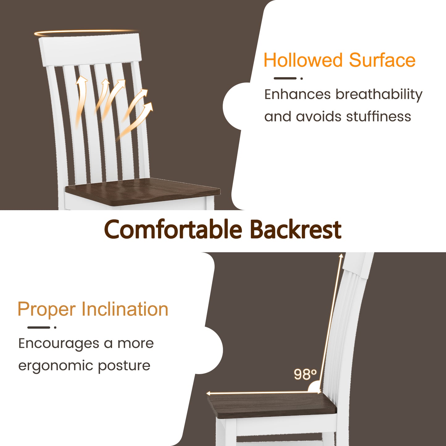 Dining Chairs with Slatted High Backrest, Set of 2