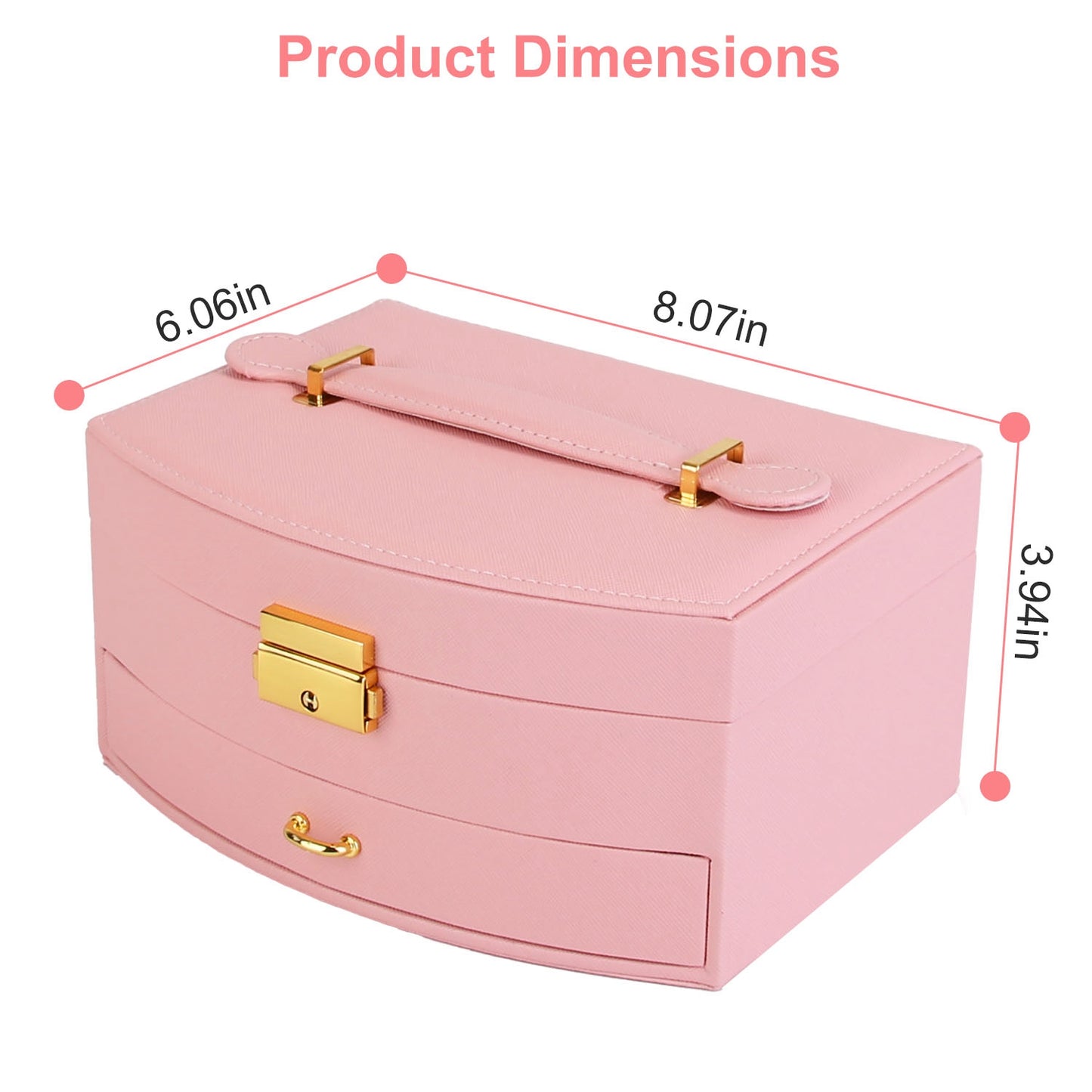 2-Layer Lockable Jewelry Box with Travel Handle & Mirror