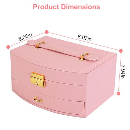 2-Layer Lockable Jewelry Box with Travel Handle & Mirror