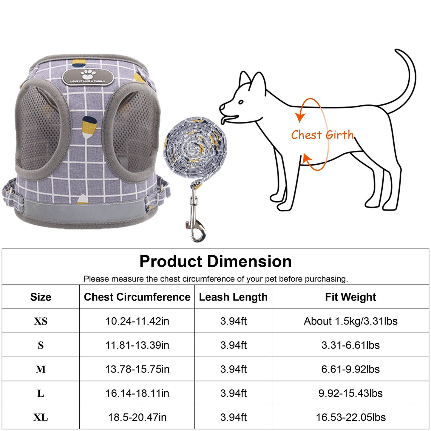 Reflective Dog Harness and Leash Set with Adjustable Mesh Vest