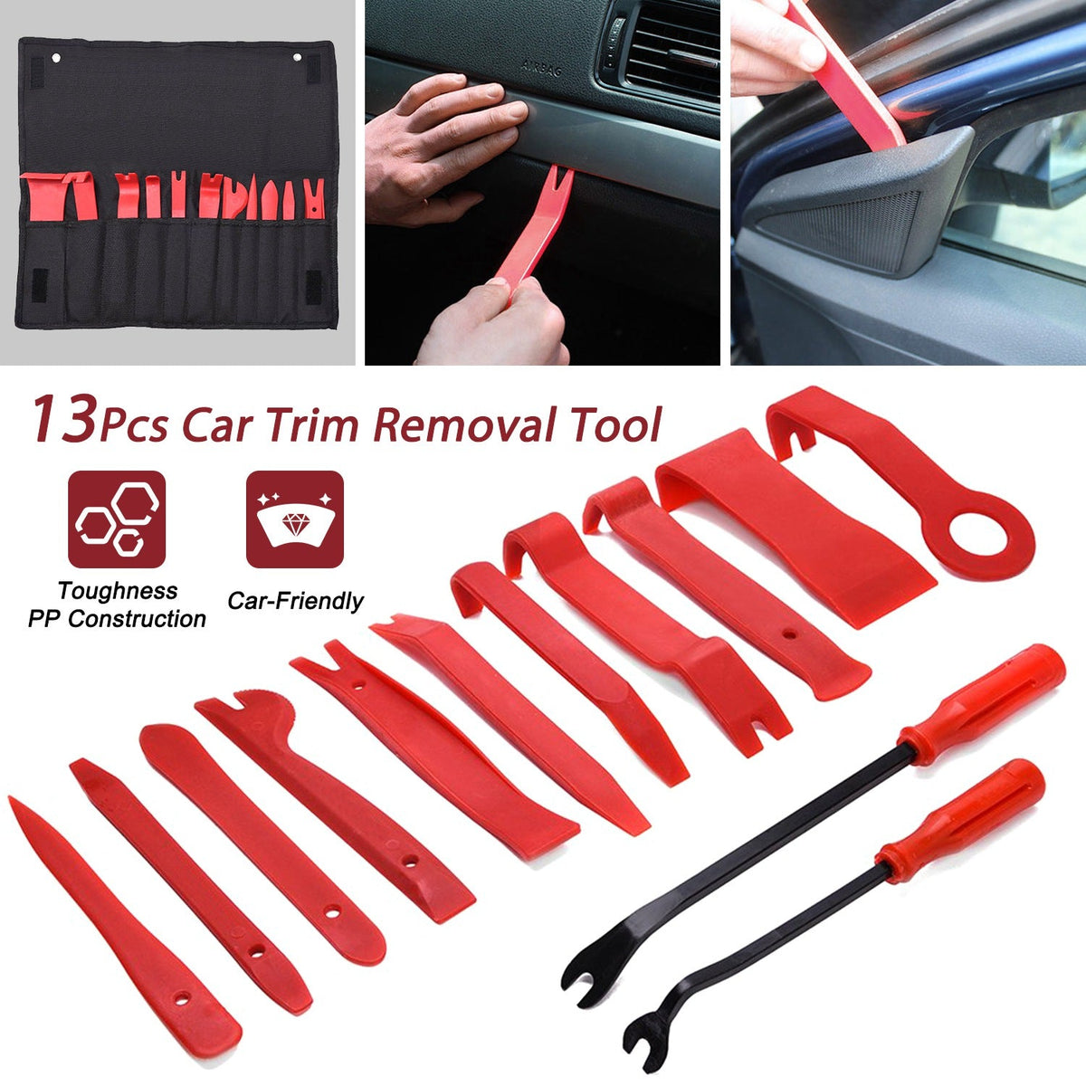 13 Pcs Car Trim Removal Tool Auto Door Panel Clip Dash Plastic Interior Radio Body Open Pry Kit