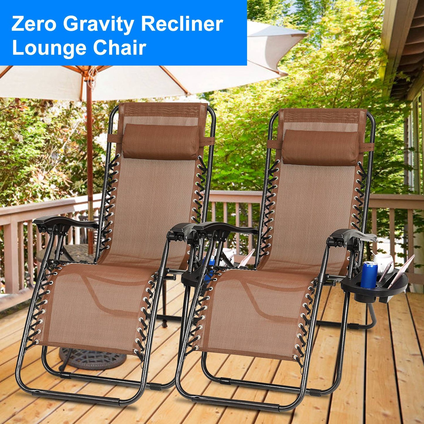 Zero Gravity Lounge Chair Set with Side Trays (2-Pack)