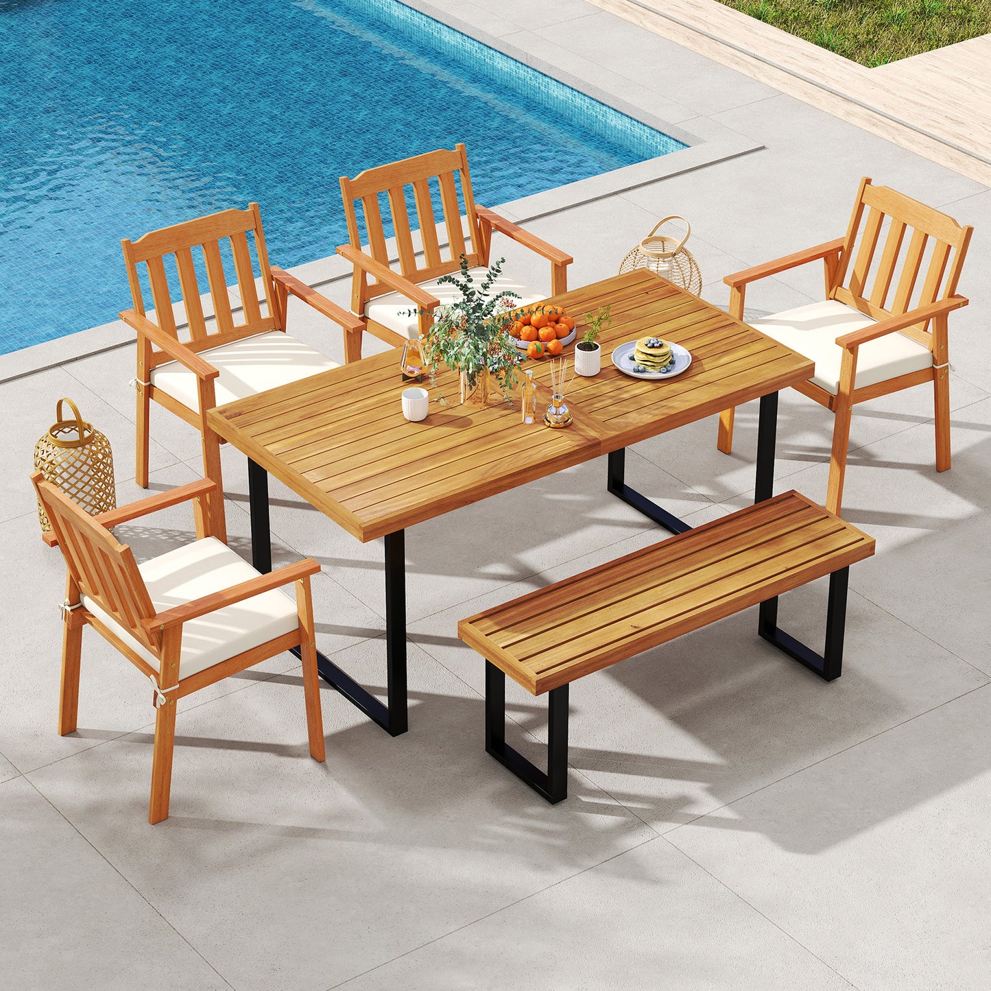 48-Inch Acacia Wood Outdoor Bench Set of 2