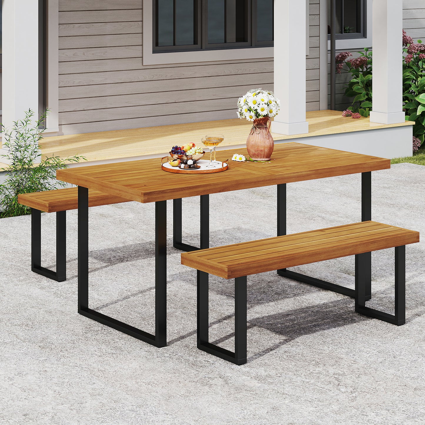 48-Inch Acacia Wood Outdoor Bench Set of 2