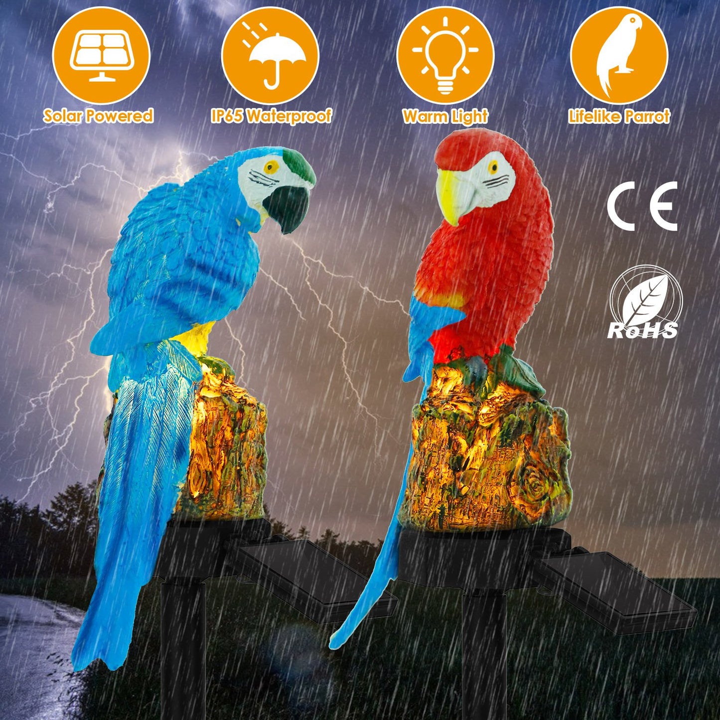 Solar Parrot Garden Light with Stake - Waterproof LED Outdoor