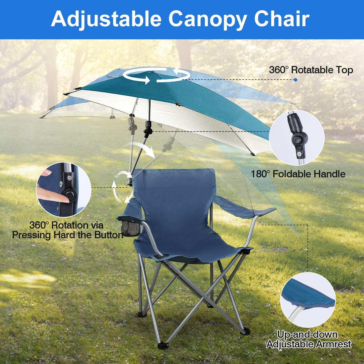 Folding Beach Chair with Detachable Umbrella and Cup Holder