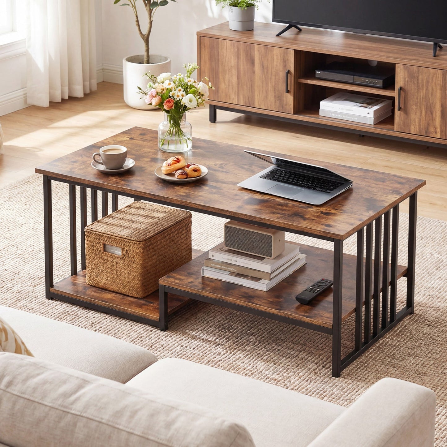43.5" Coffee Table 2-Tier with Open Storage Shelf