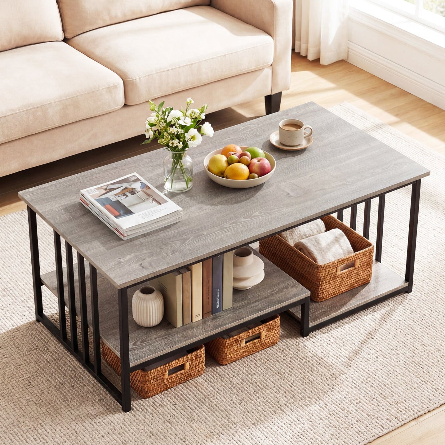 43.5" Coffee Table 2-Tier with Open Storage Shelf