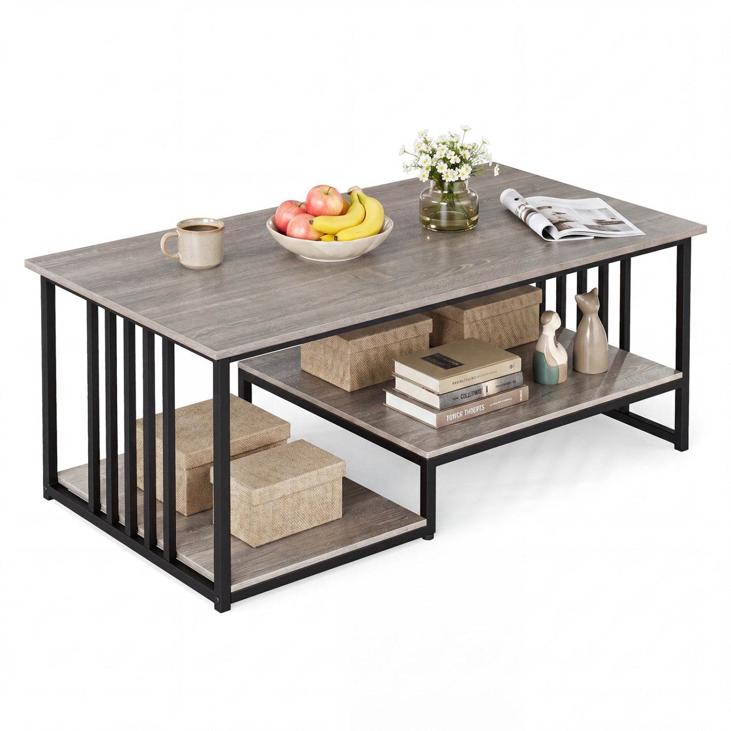 43.5" Coffee Table 2-Tier with Open Storage Shelf