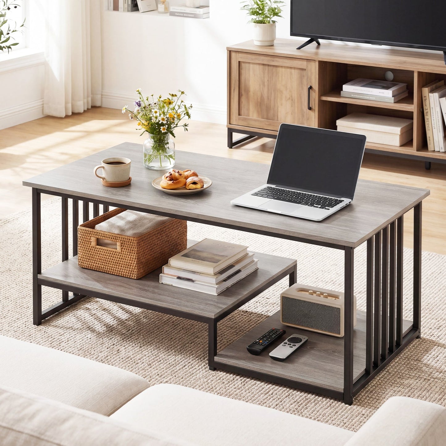 43.5" Coffee Table 2-Tier with Open Storage Shelf