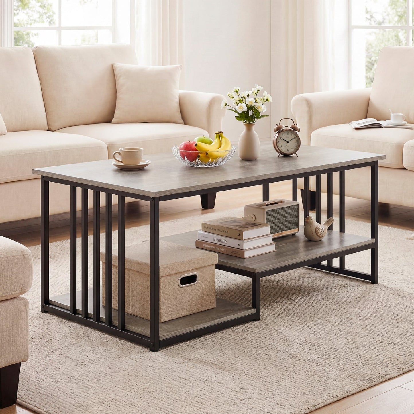 43.5" Coffee Table 2-Tier with Open Storage Shelf