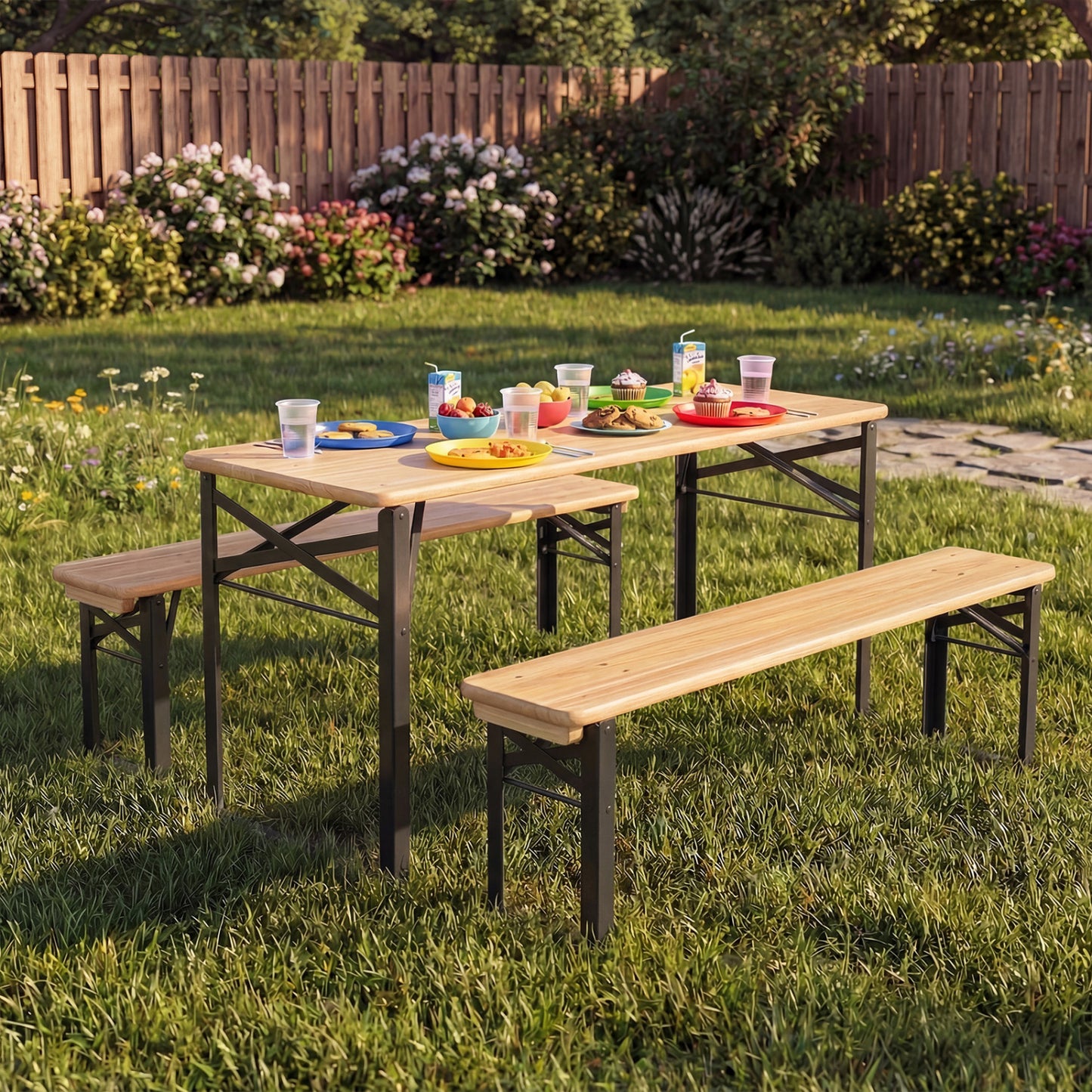 Kids Folding Picnic Table & Bench Set - 43.5 Inch Wood