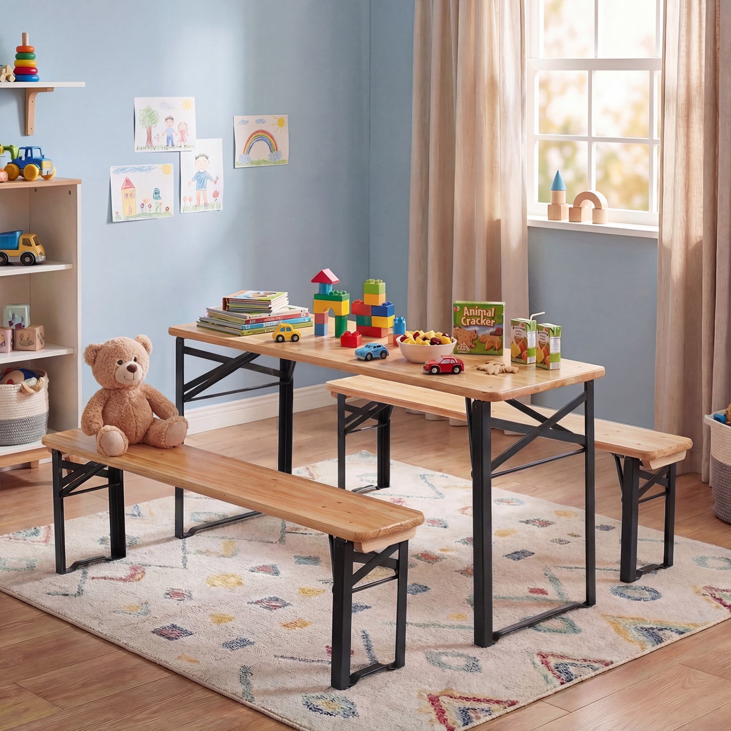 Kids Folding Picnic Table & Bench Set - 43.5 Inch Wood