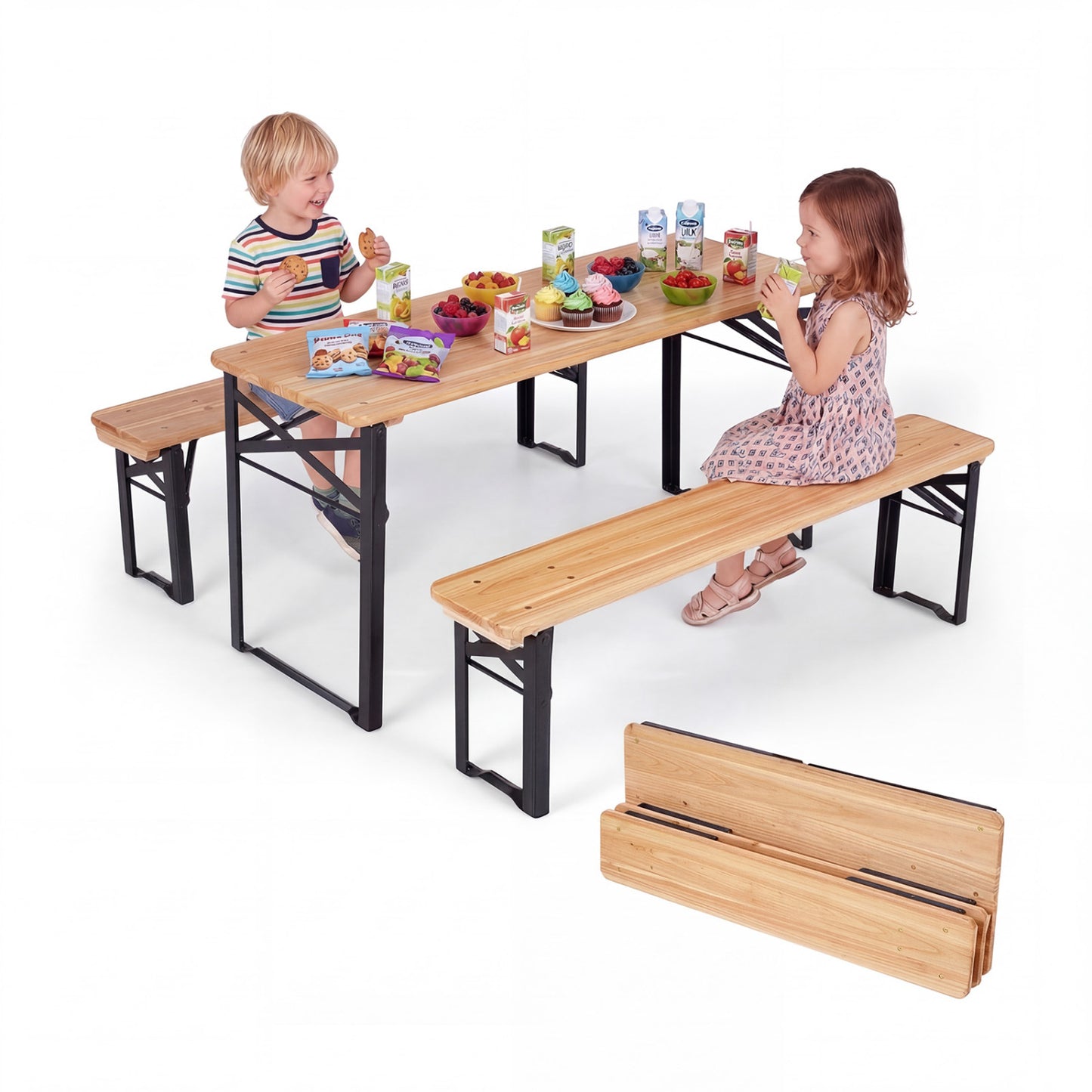 Kids Folding Picnic Table & Bench Set - 43.5 Inch Wood