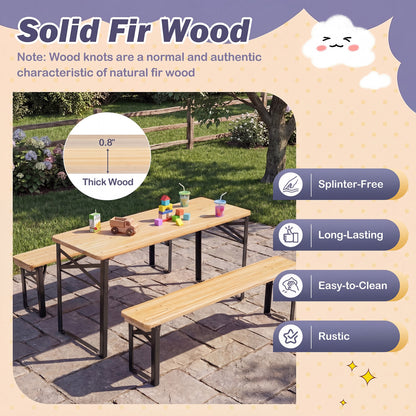 Kids Folding Picnic Table & Bench Set - 43.5 Inch Wood