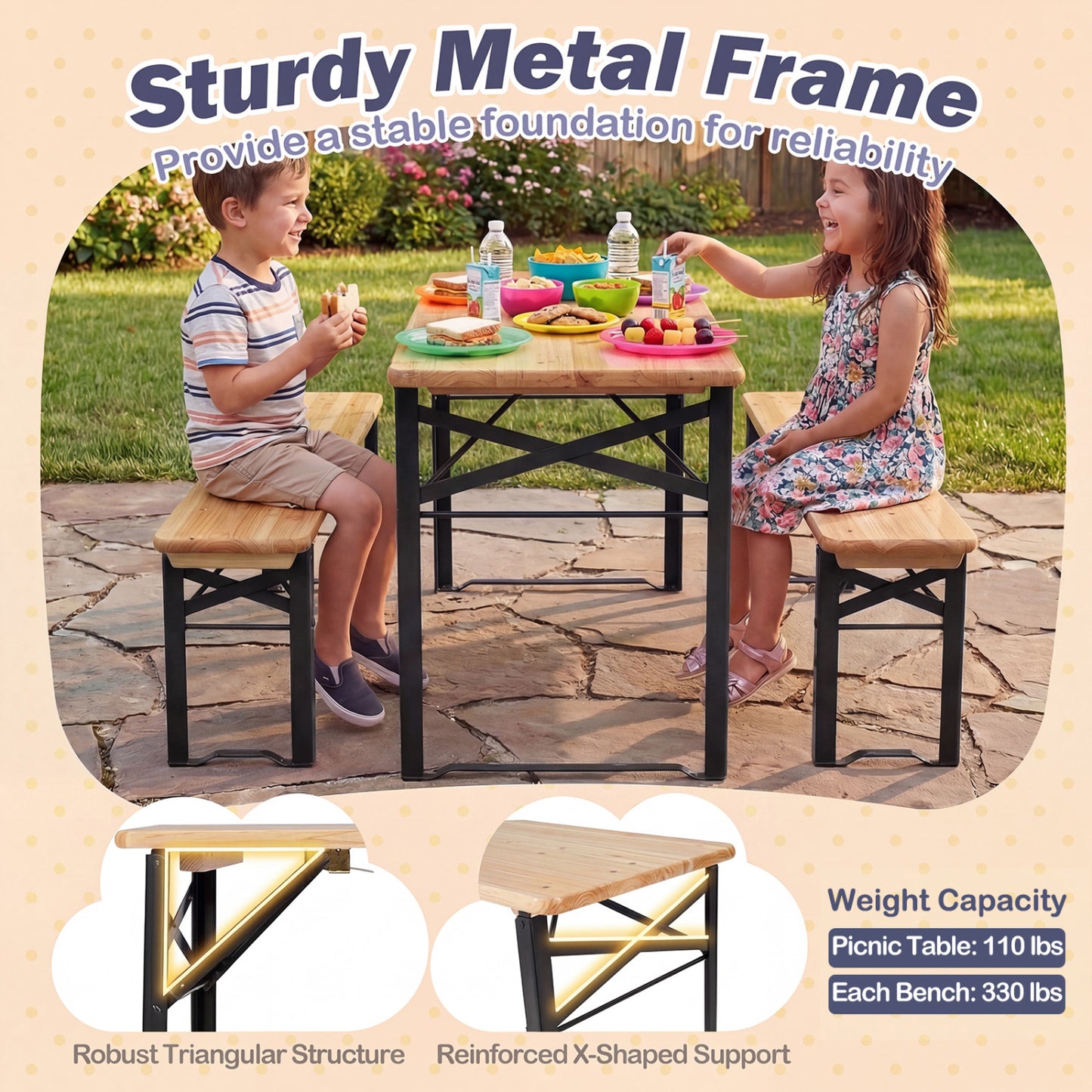 Kids Folding Picnic Table & Bench Set - 43.5 Inch Wood