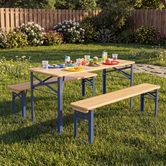 Kids Folding Picnic Table & Bench Set - 43.5 Inch Wood
