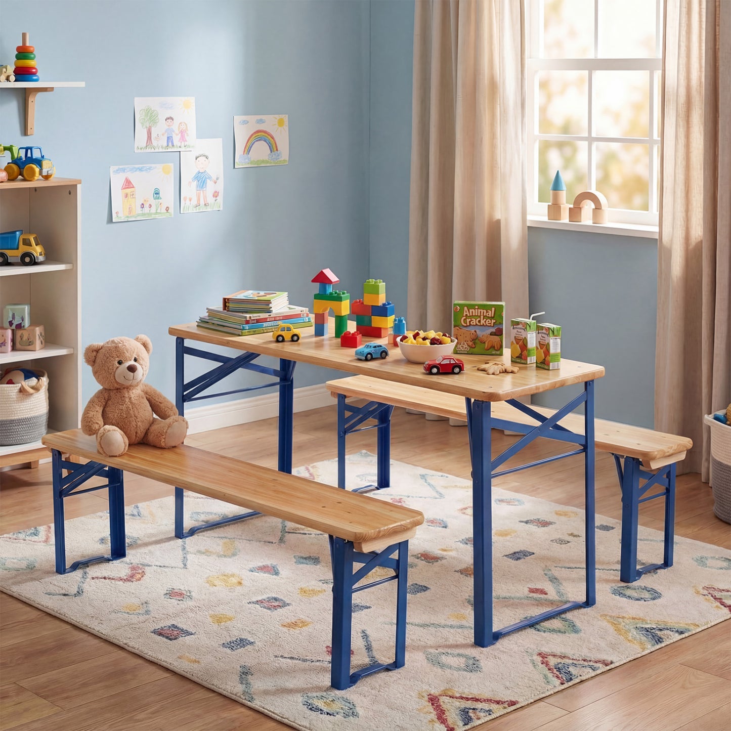 Kids Folding Picnic Table & Bench Set - 43.5 Inch Wood