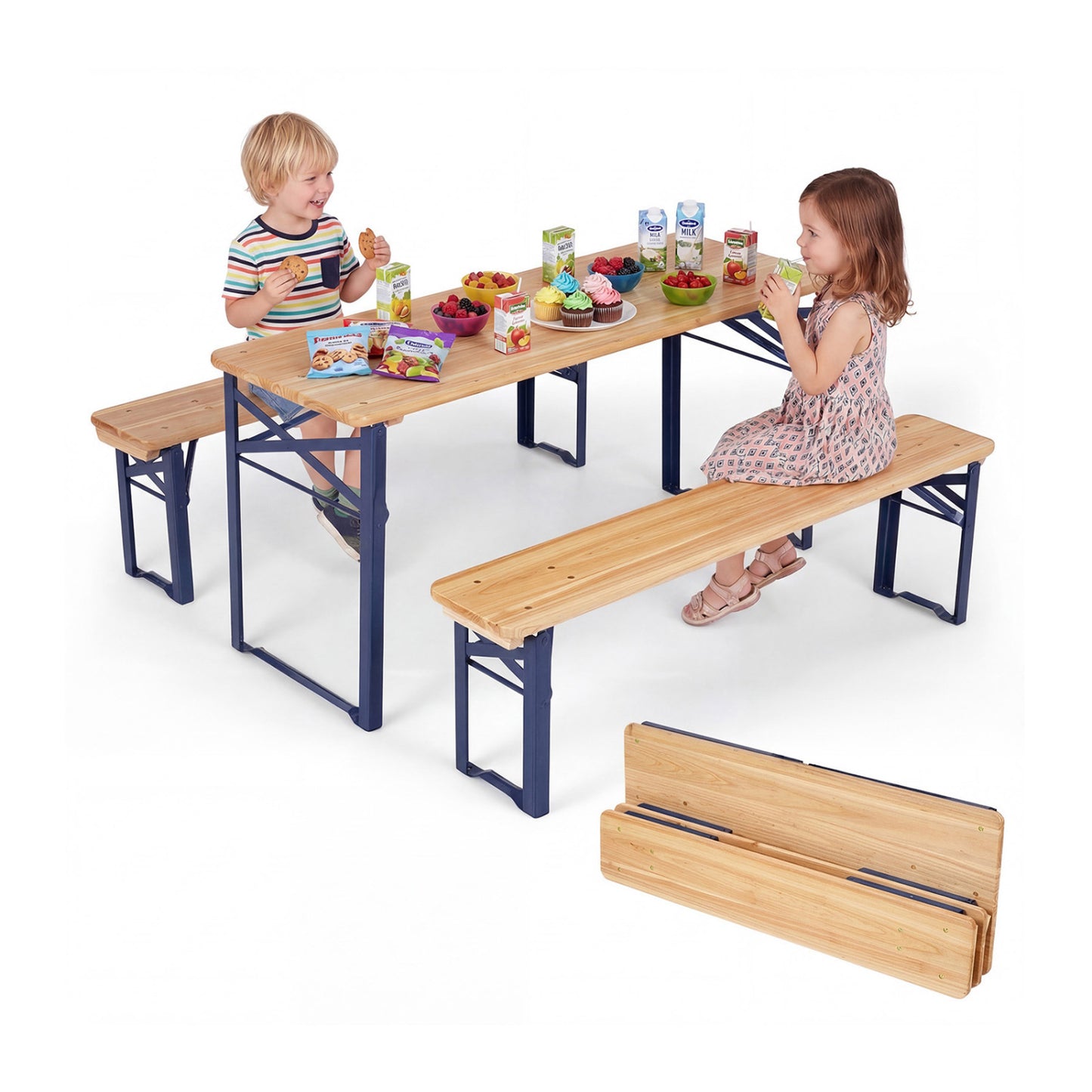 Kids Folding Picnic Table & Bench Set - 43.5 Inch Wood