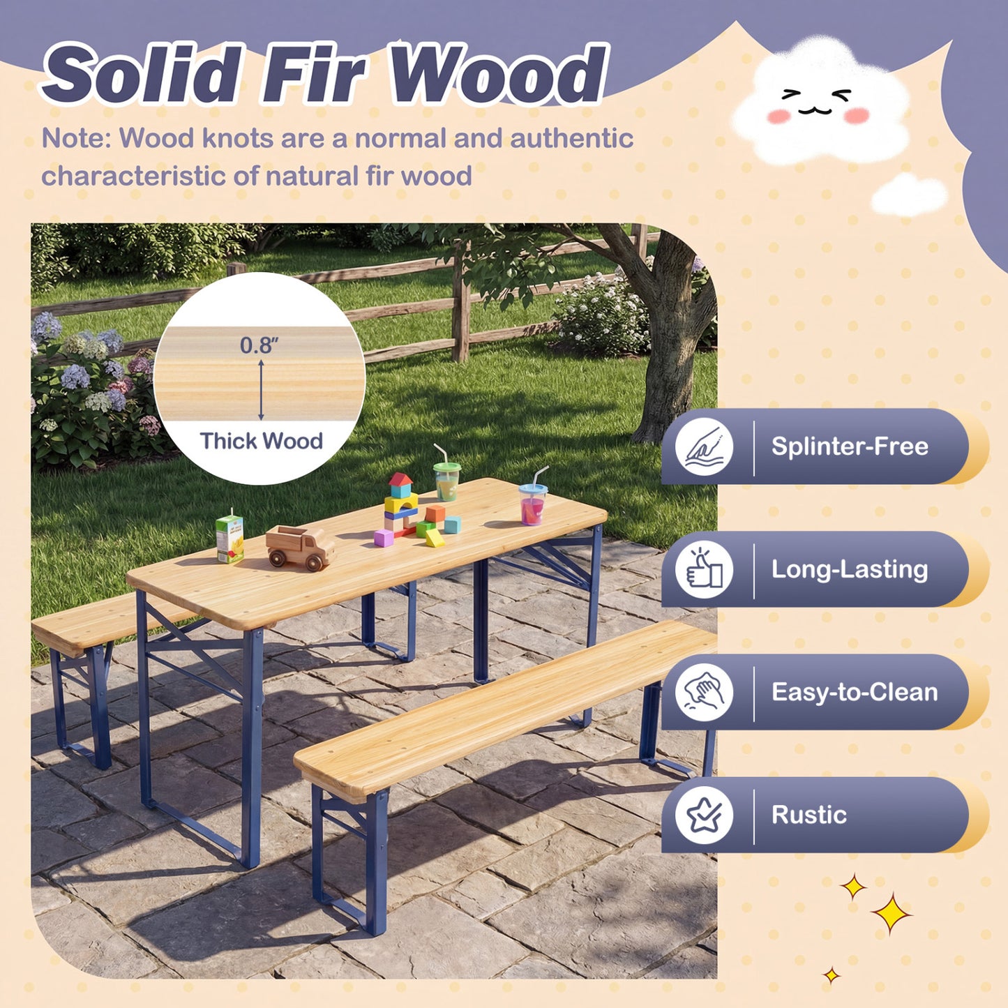 Kids Folding Picnic Table & Bench Set - 43.5 Inch Wood