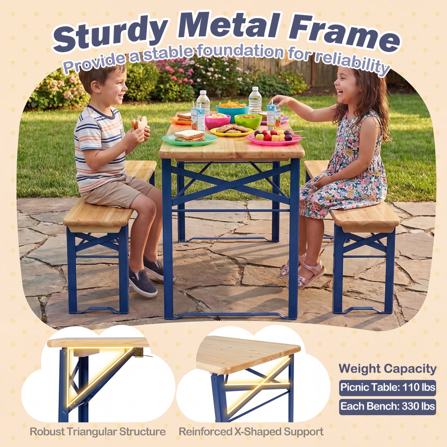 Kids Folding Picnic Table & Bench Set - 43.5 Inch Wood
