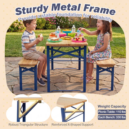 Kids Folding Picnic Table & Bench Set - 43.5 Inch Wood