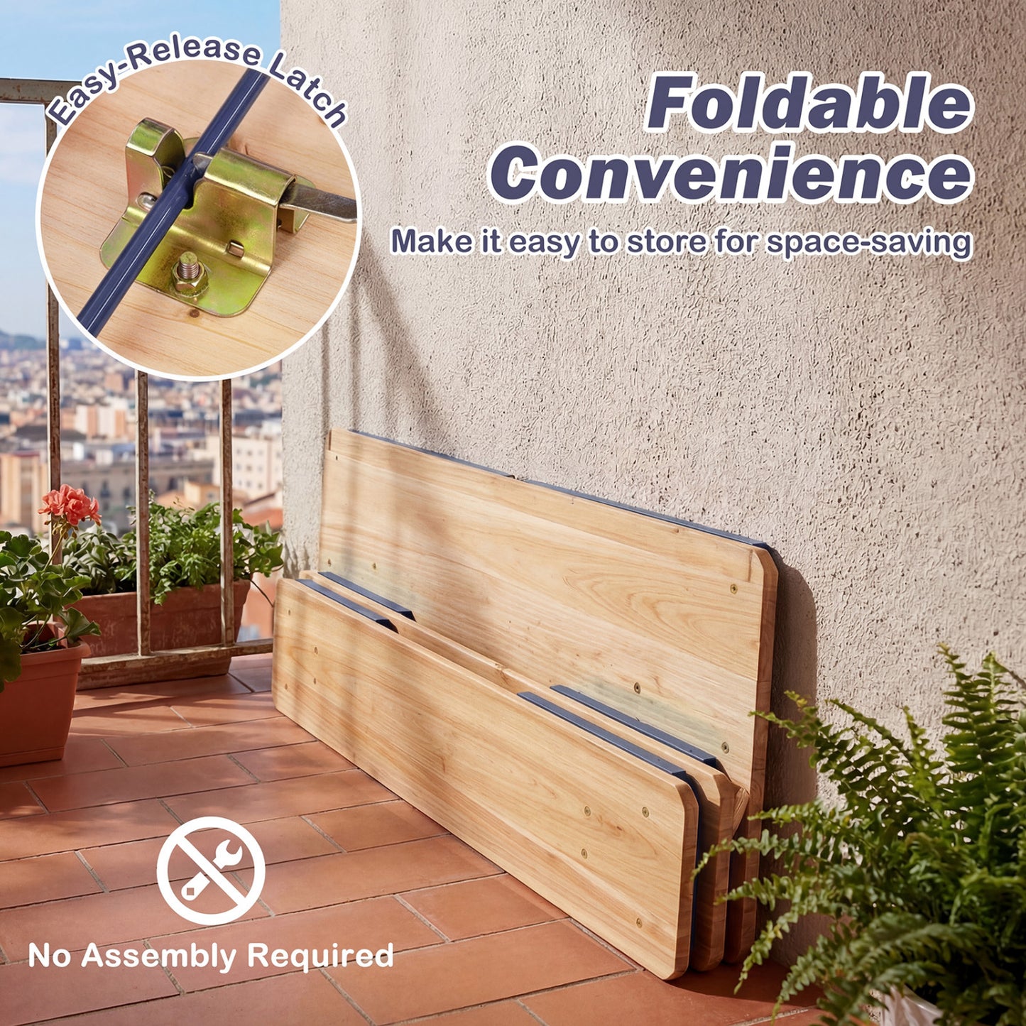 Kids Folding Picnic Table & Bench Set - 43.5 Inch Wood