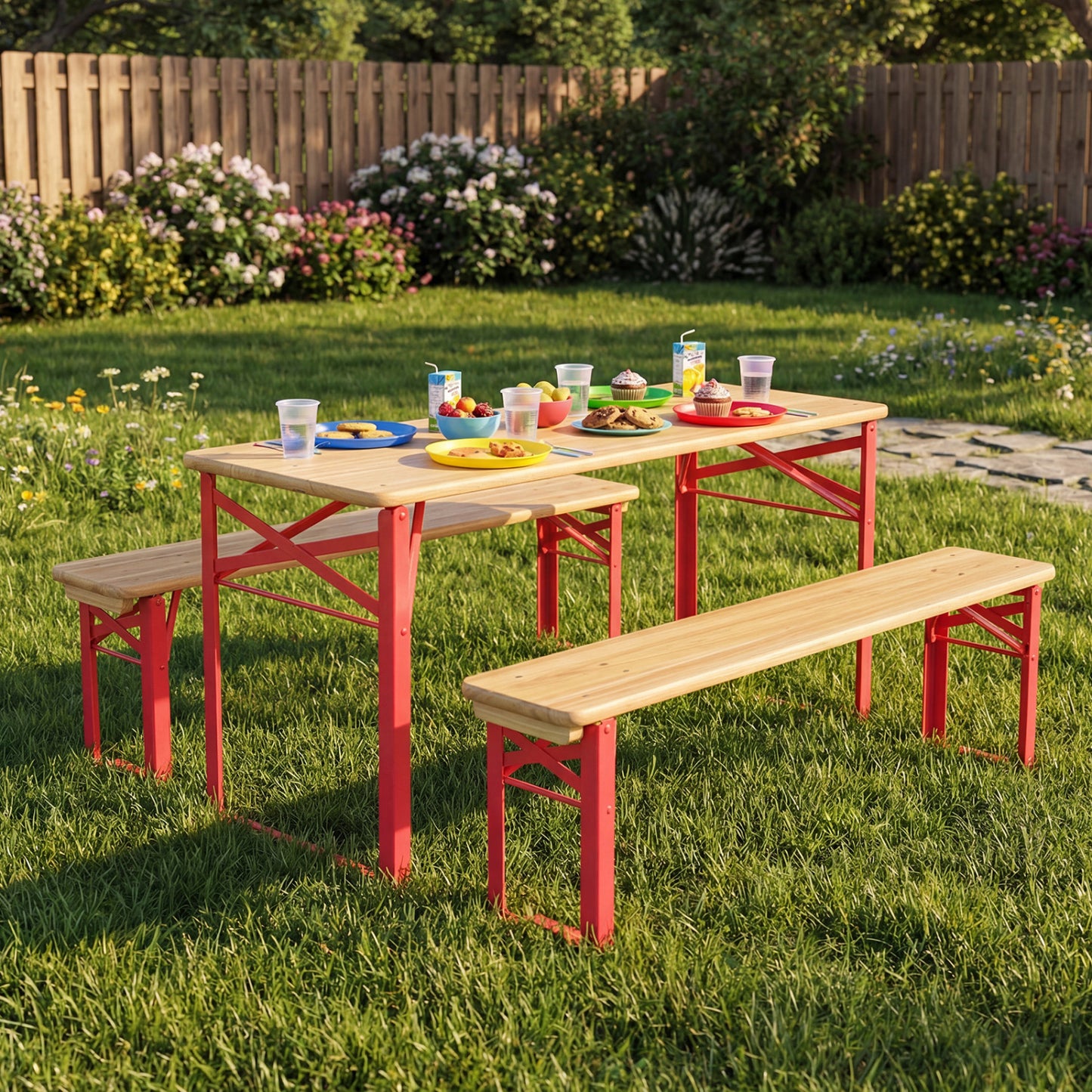 Kids Folding Picnic Table & Bench Set - 43.5 Inch Wood