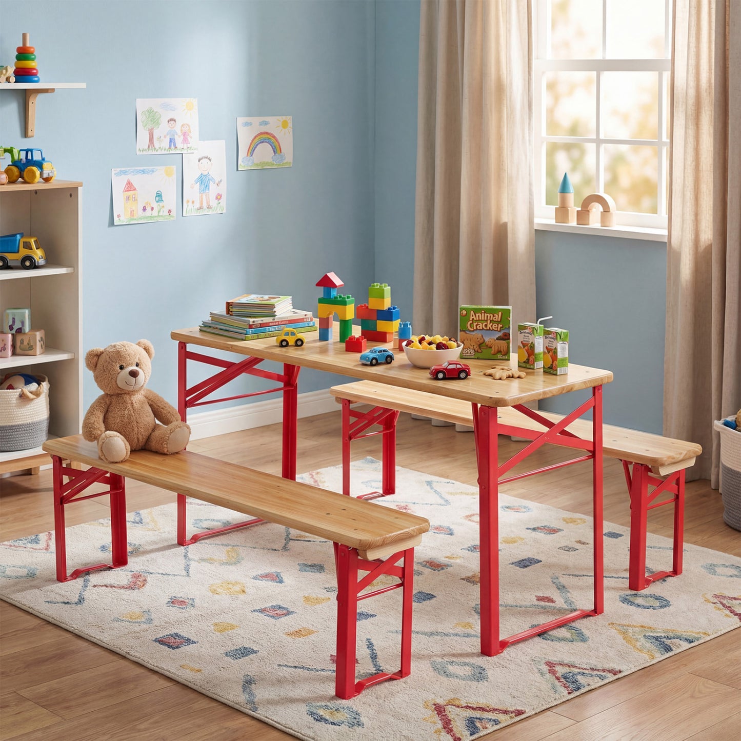 Kids Folding Picnic Table & Bench Set - 43.5 Inch Wood