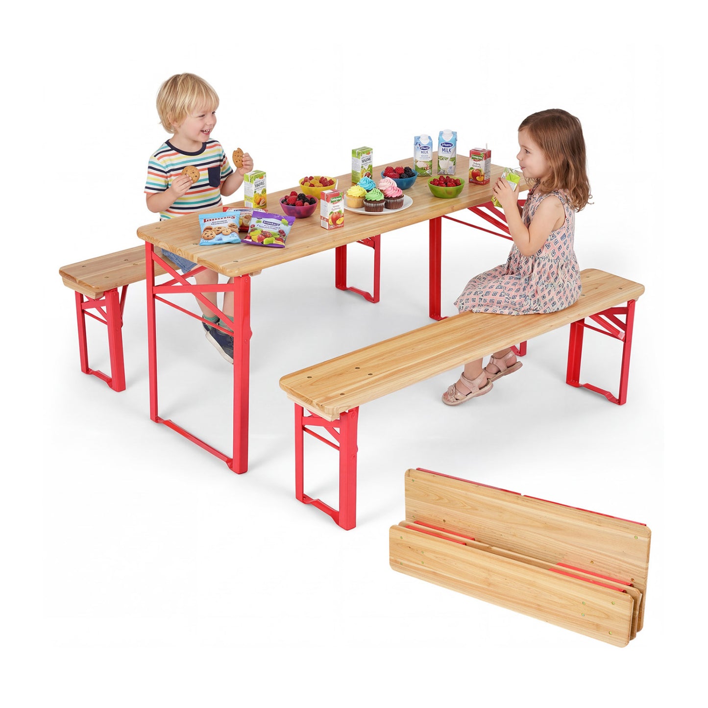 Kids Folding Picnic Table & Bench Set - 43.5 Inch Wood