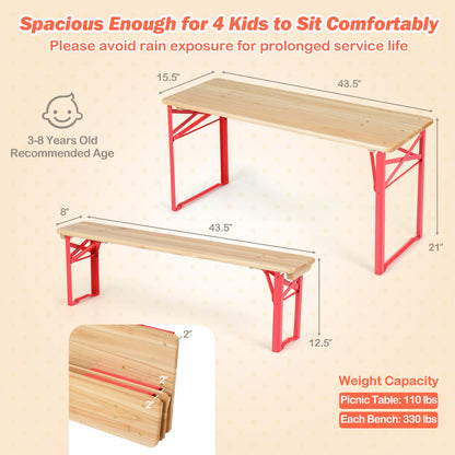 Kids Folding Picnic Table & Bench Set - 43.5 Inch Wood
