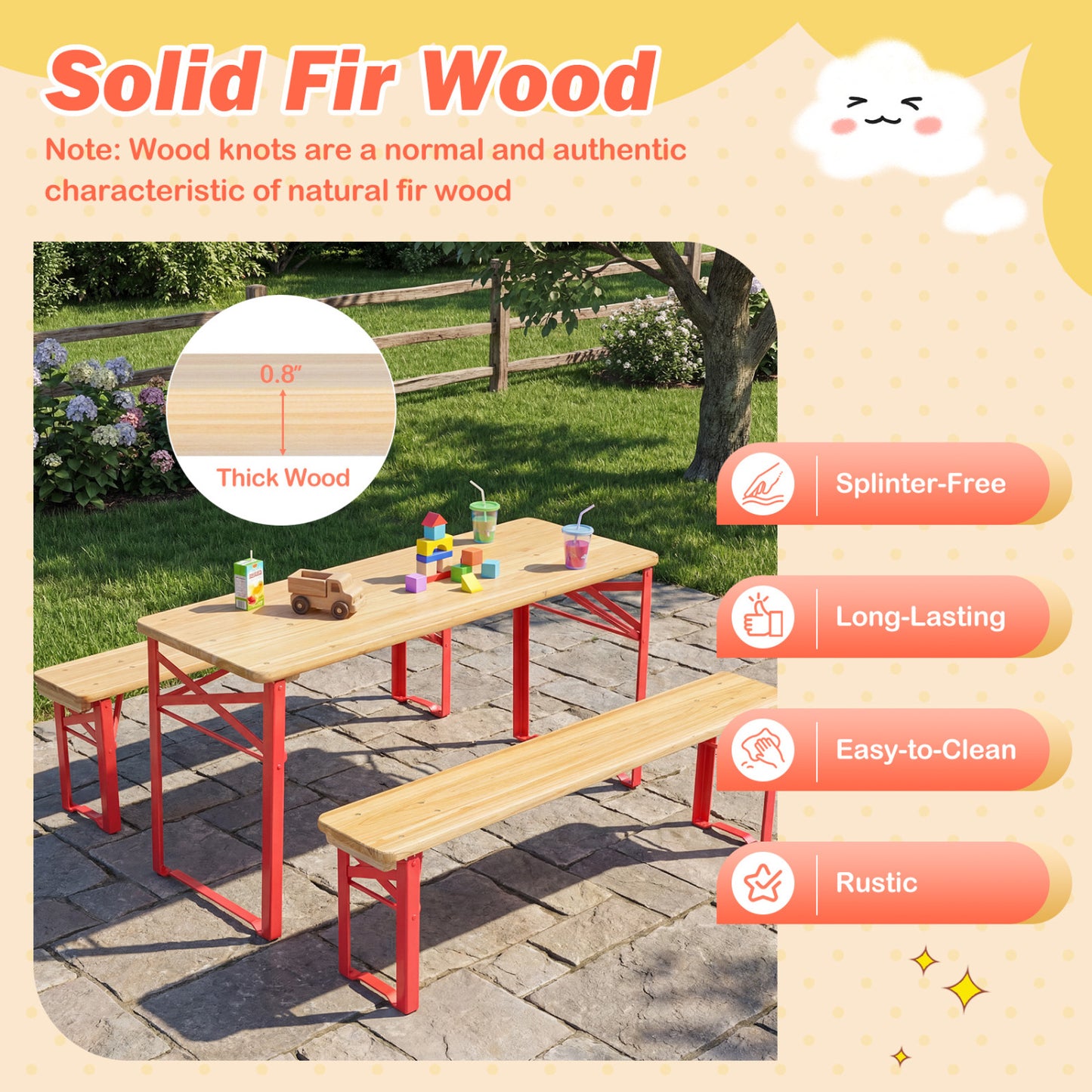 Kids Folding Picnic Table & Bench Set - 43.5 Inch Wood