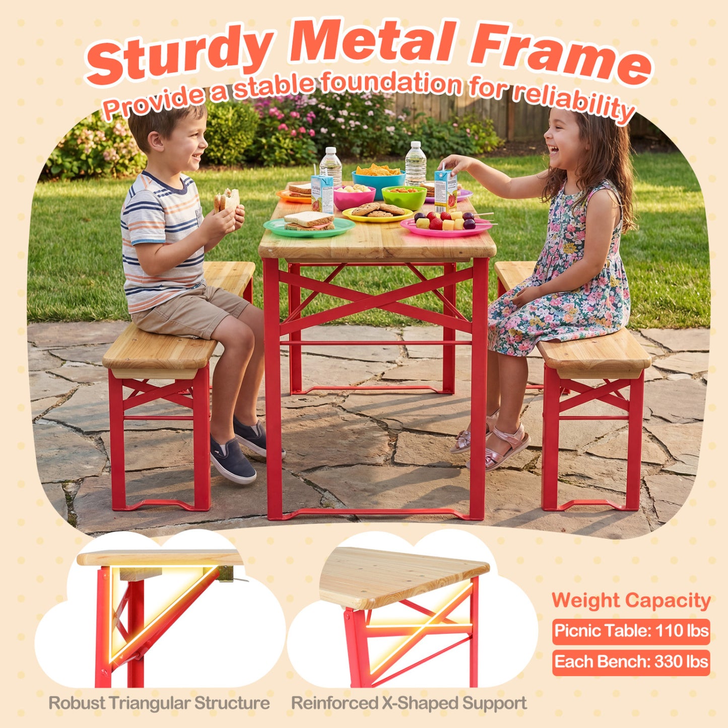 Kids Folding Picnic Table & Bench Set - 43.5 Inch Wood