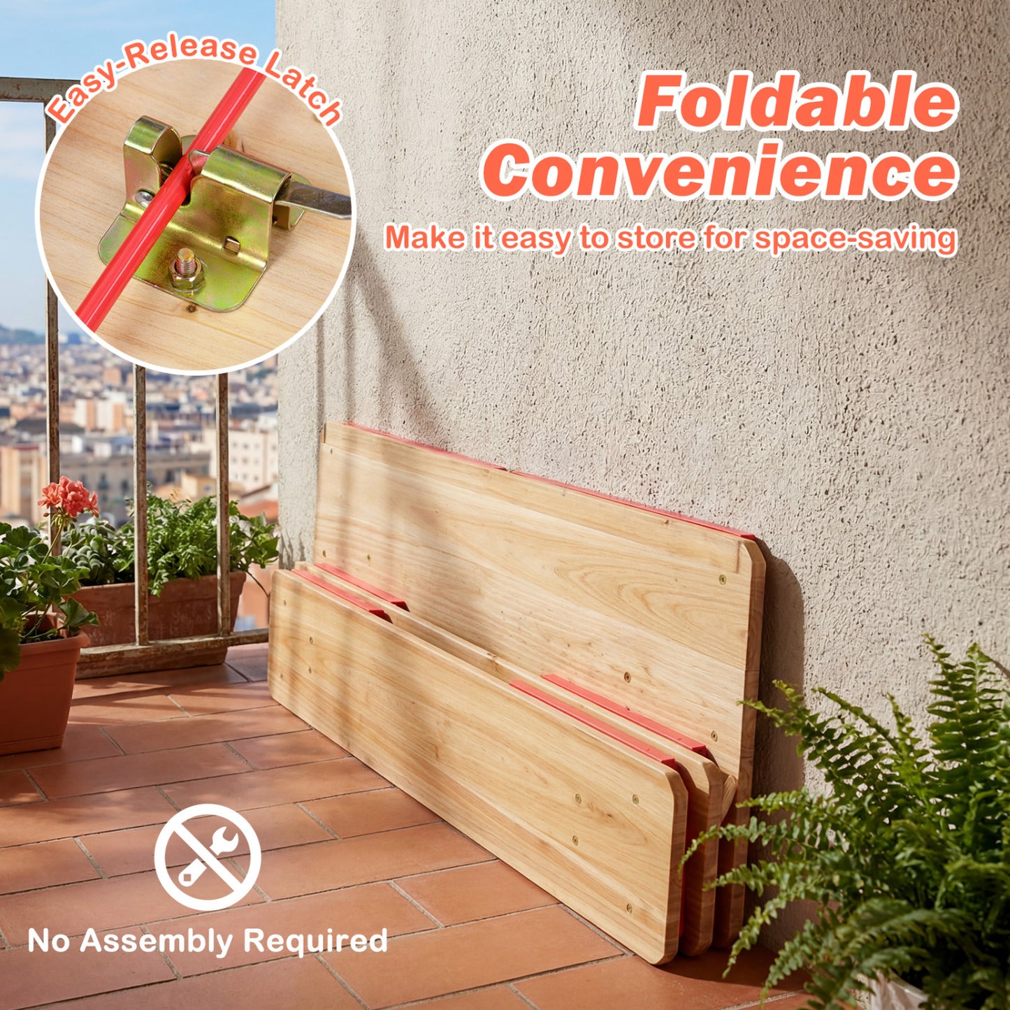 Kids Folding Picnic Table & Bench Set - 43.5 Inch Wood