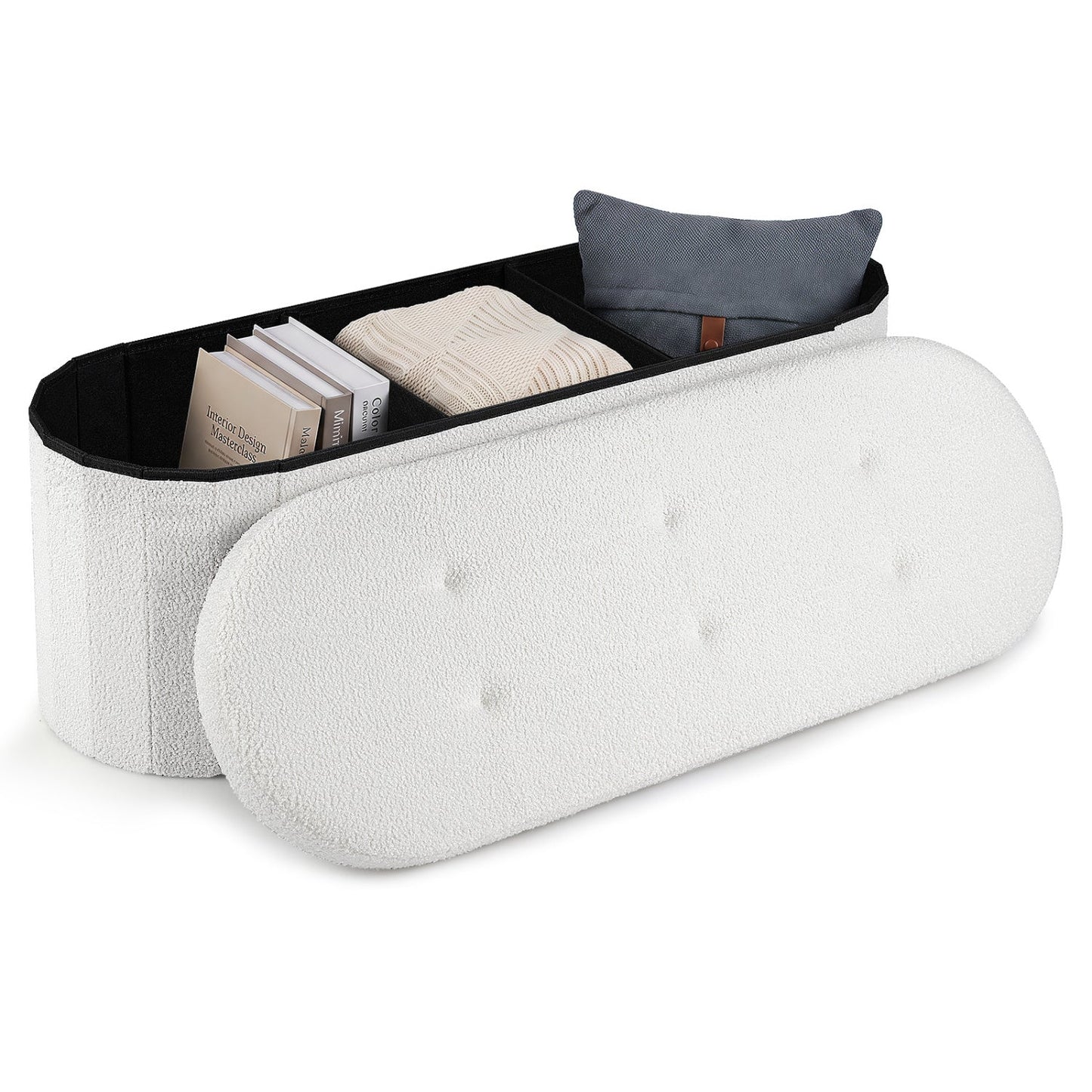 43" Folding Storage Ottoman Bench with Dividers - Teddy Fleece
