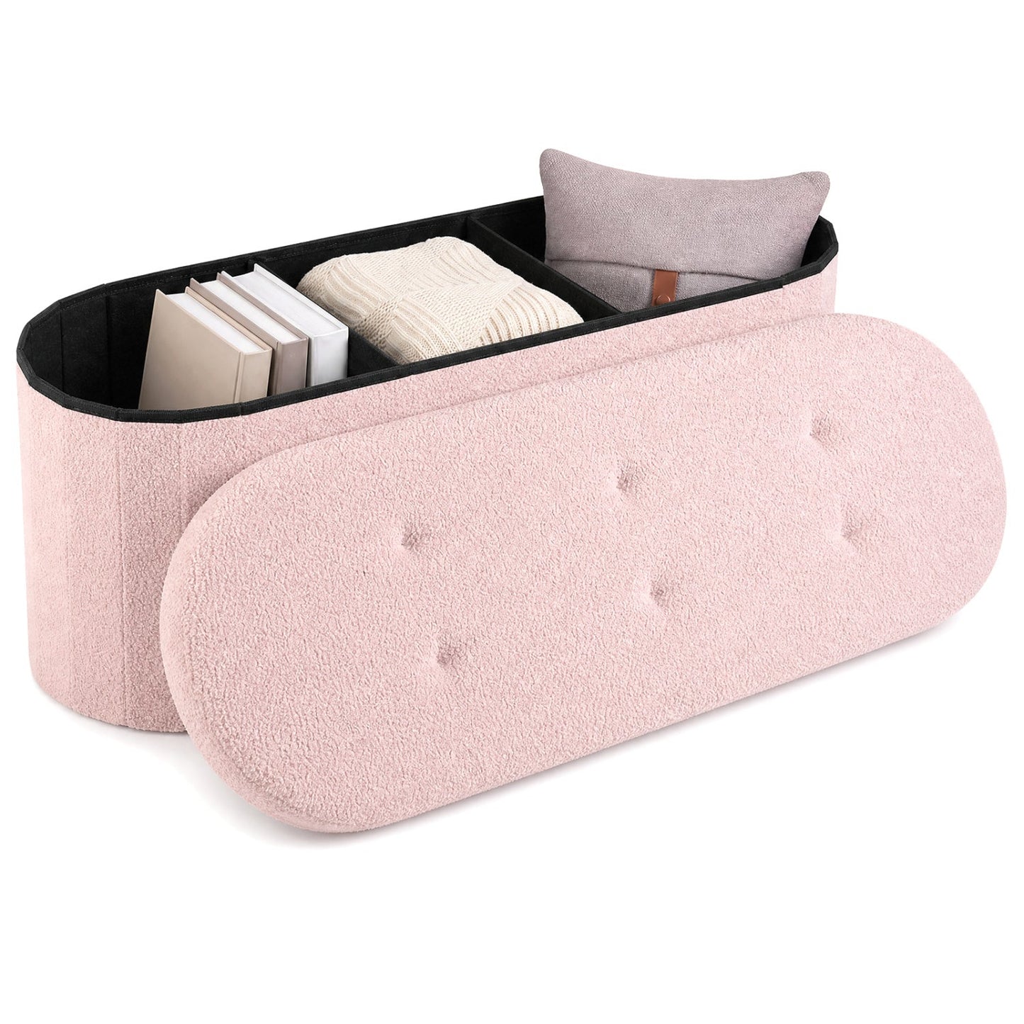 43" Folding Storage Ottoman Bench with Dividers - Teddy Fleece