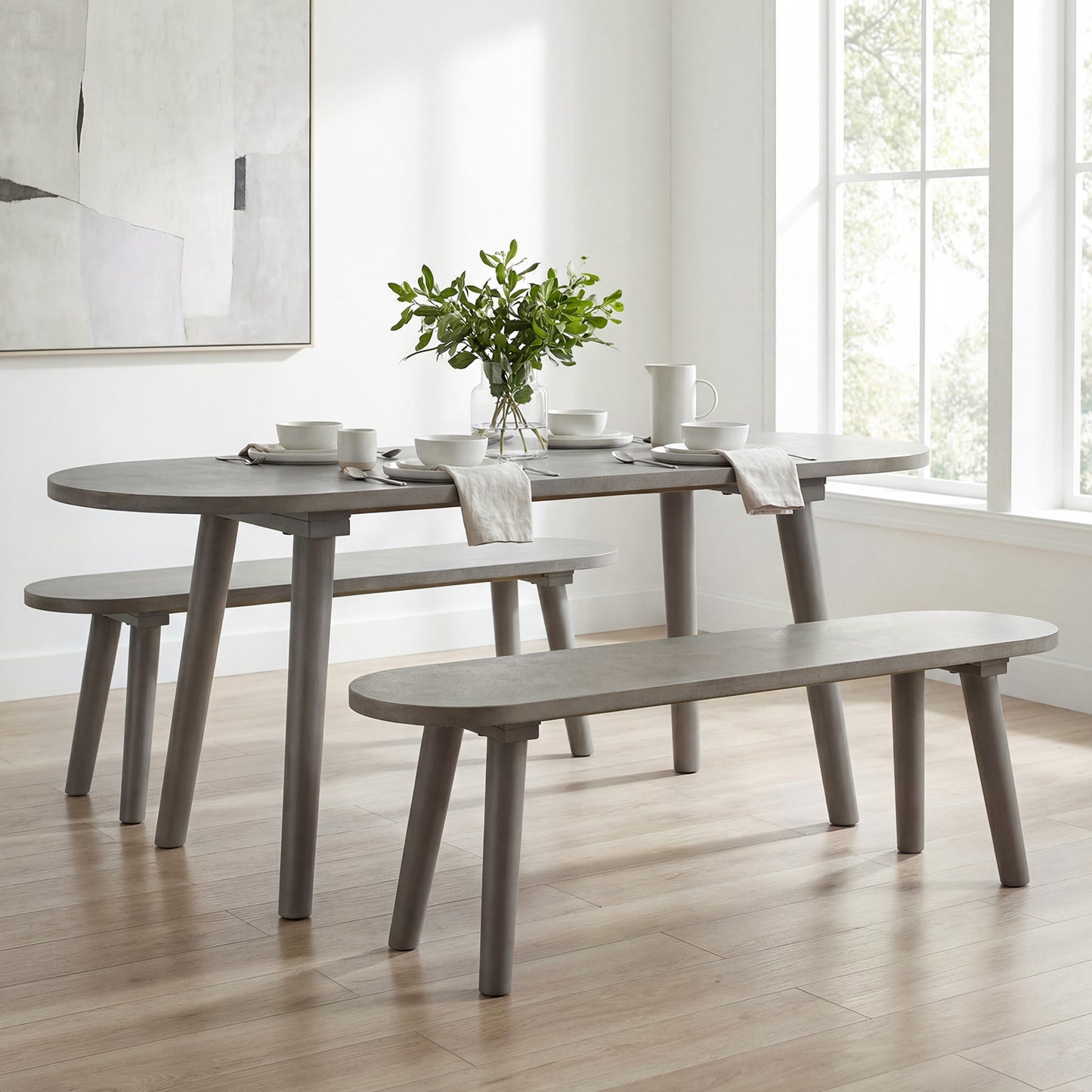 43-Inch Farmhouse Dining Bench with Rubber Wood Legs - Gray