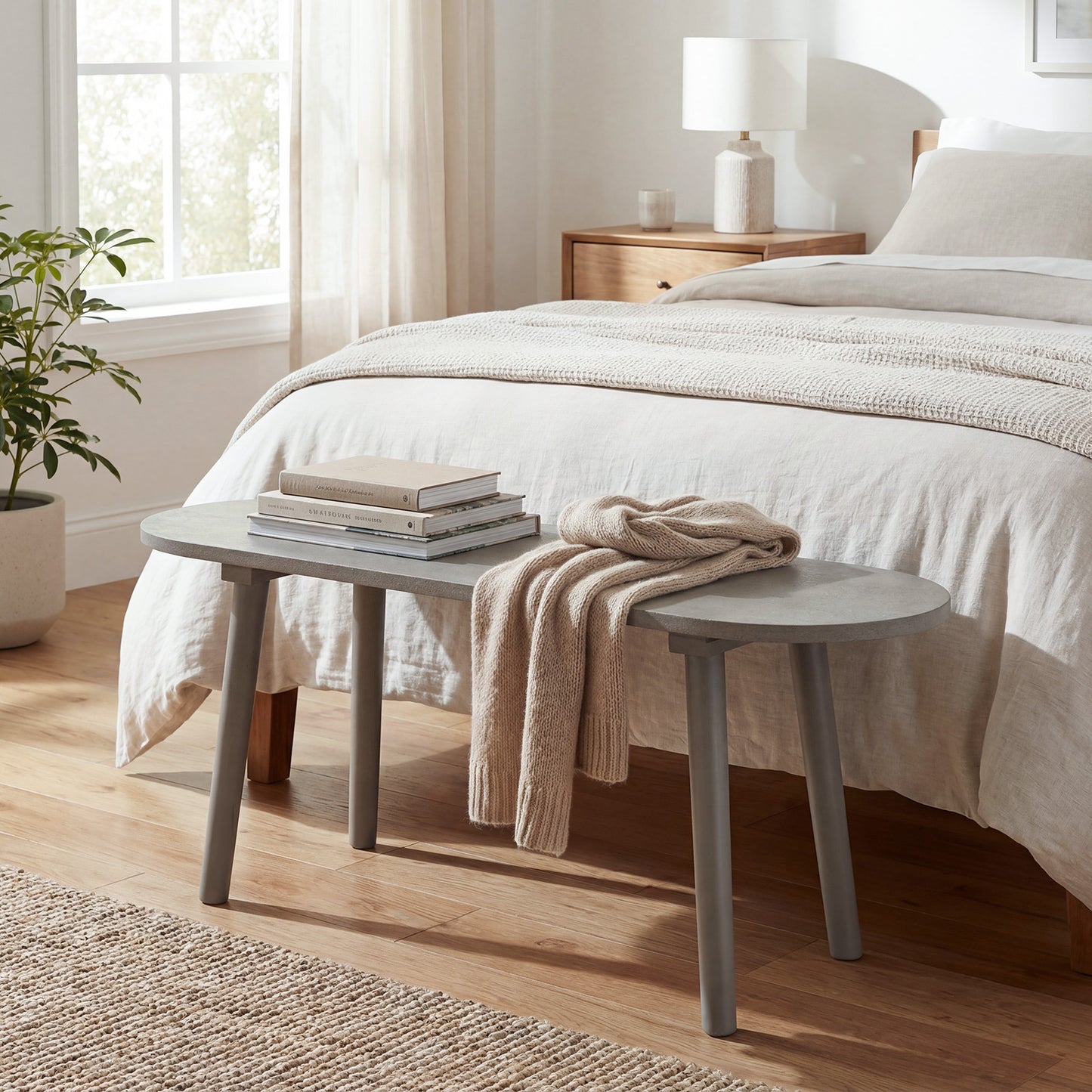 43-Inch Farmhouse Dining Bench with Rubber Wood Legs - Gray