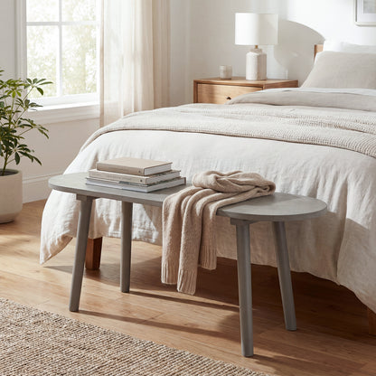 43-Inch Farmhouse Dining Bench with Rubber Wood Legs - Gray