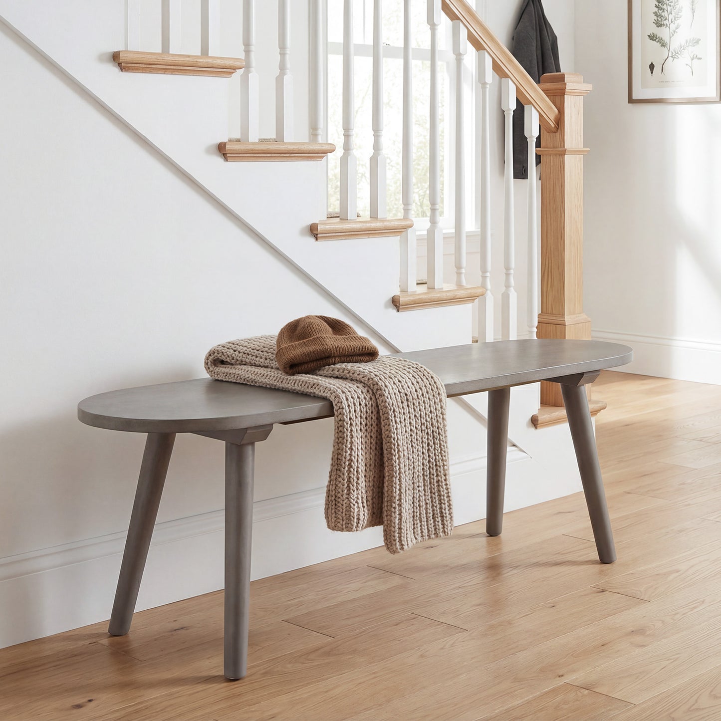 43-Inch Farmhouse Dining Bench with Rubber Wood Legs - Gray