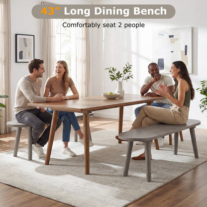 43-Inch Farmhouse Dining Bench with Rubber Wood Legs - Gray
