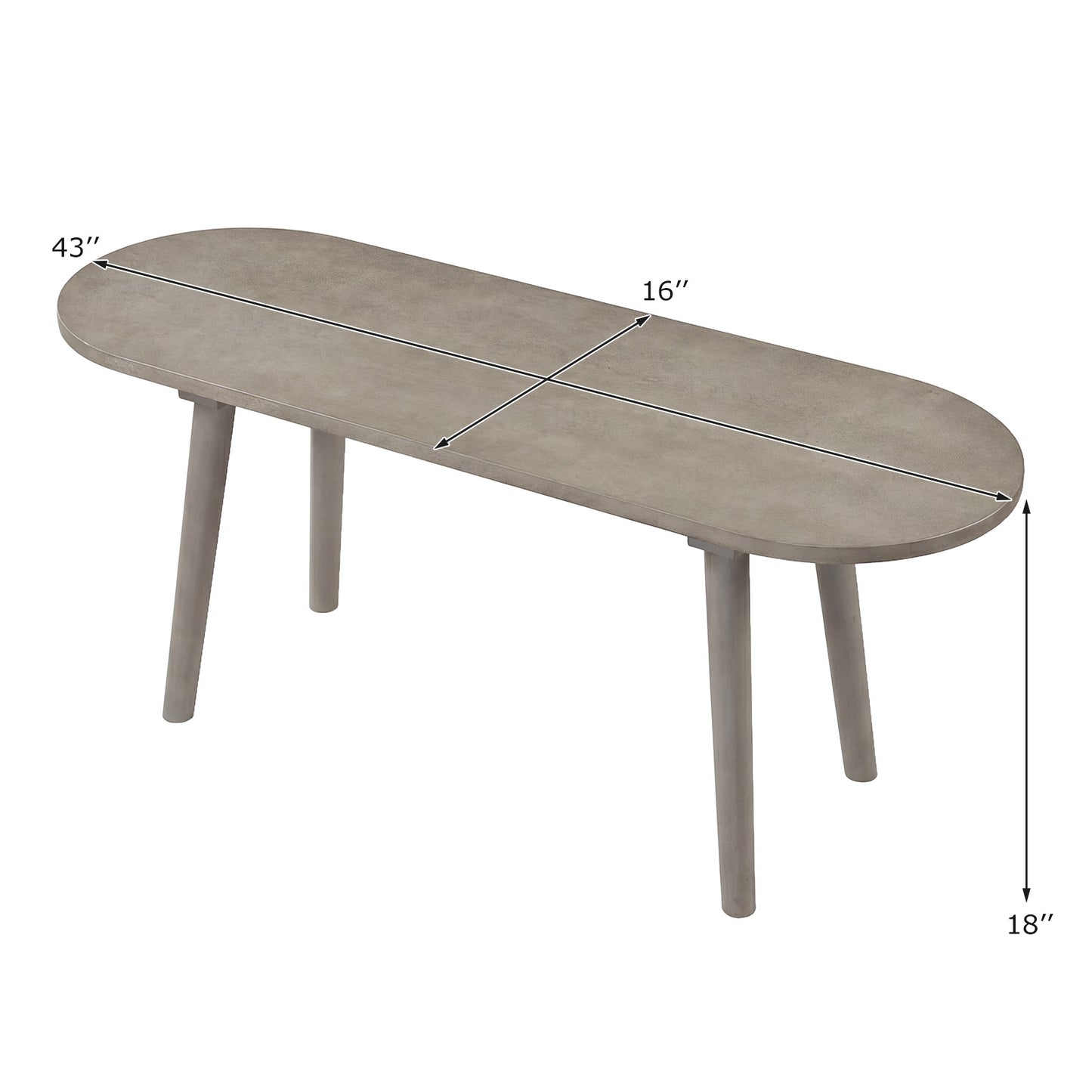 43-Inch Farmhouse Dining Bench with Rubber Wood Legs - Gray