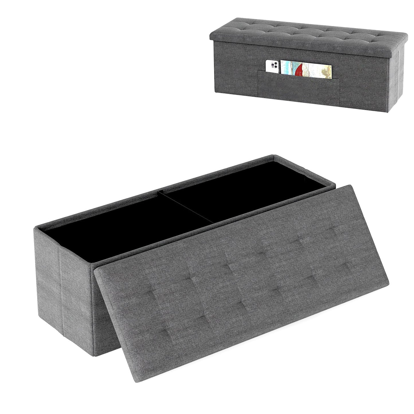 43 Inches Folding Storage Ottoman Bench Linen End of Bed Bench with Padded Seat