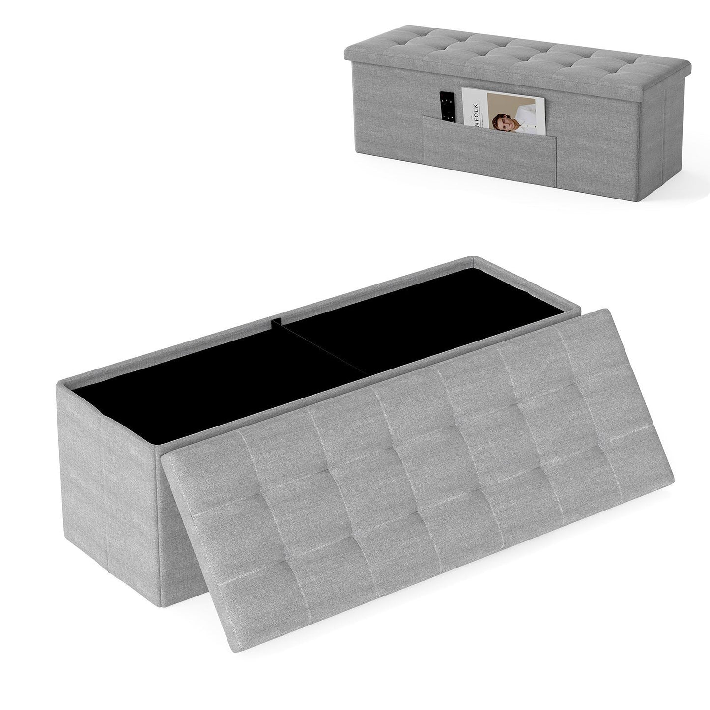 43 Inches Folding Storage Ottoman Bench Linen End of Bed Bench with Padded Seat