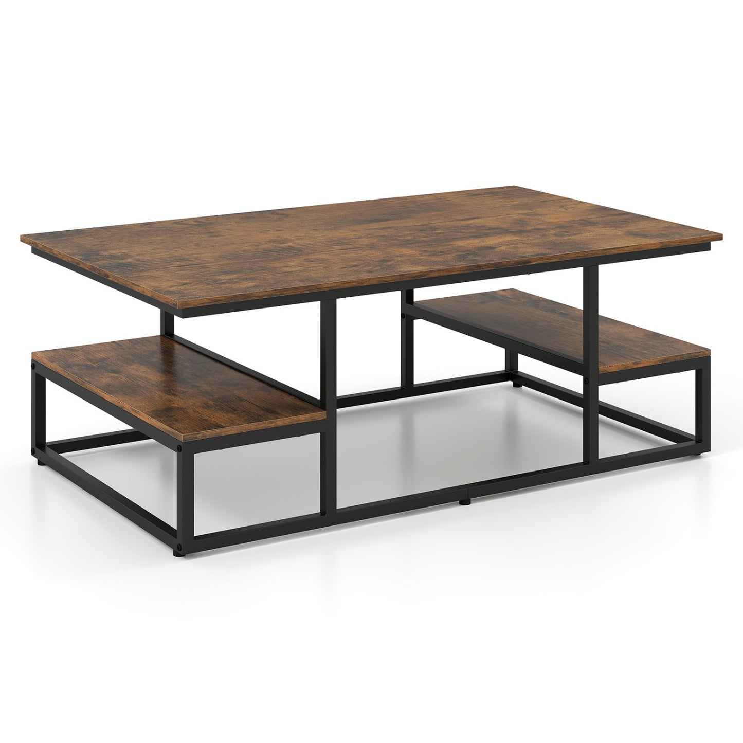 43" Rectangle Coffee Table with Storage and Open Shelves