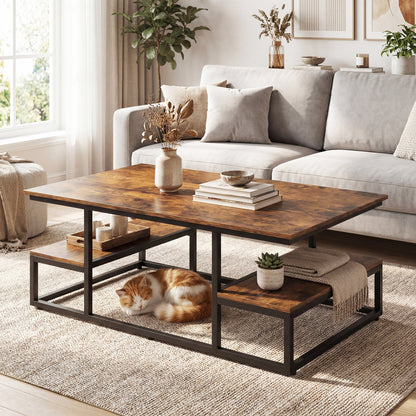 43" Rectangle Coffee Table with Storage and Open Shelves