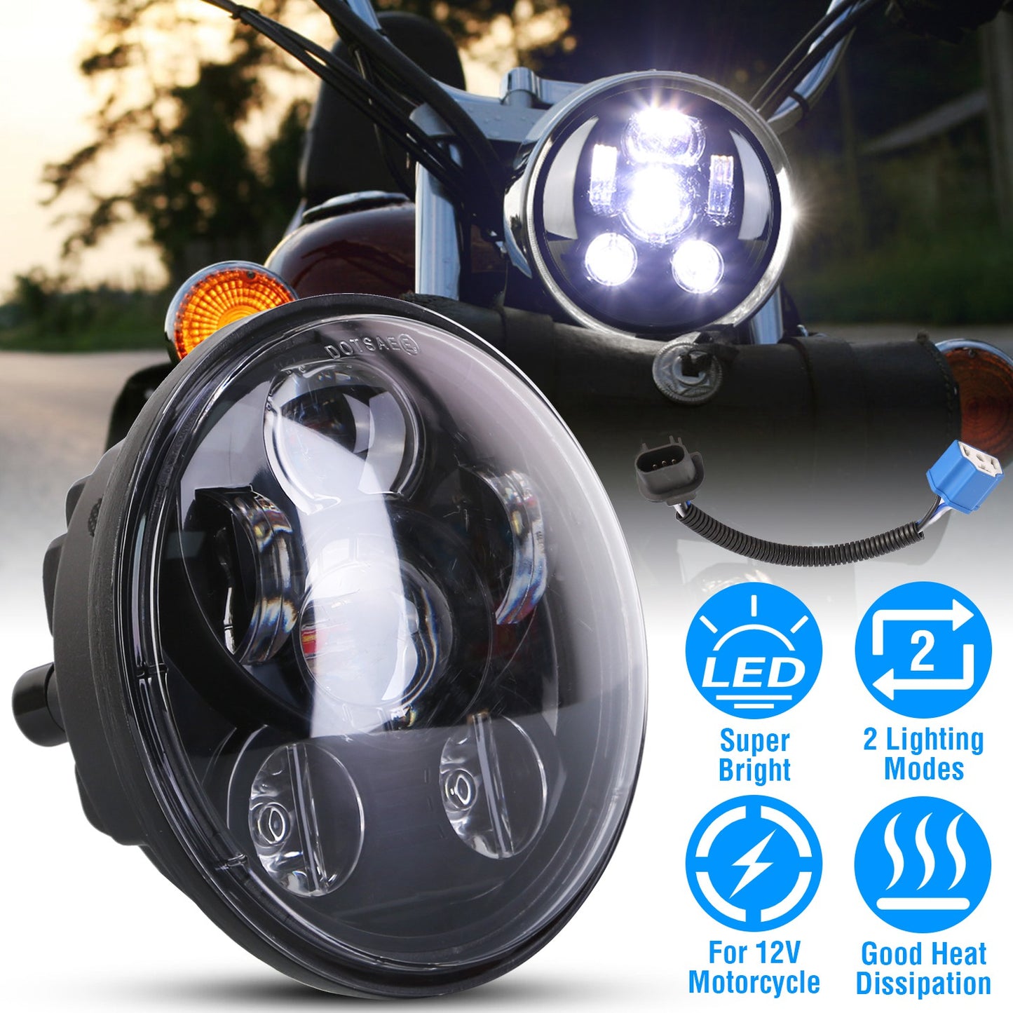 5.75 Inch LED Motorcycle Headlight with High/Low Beam