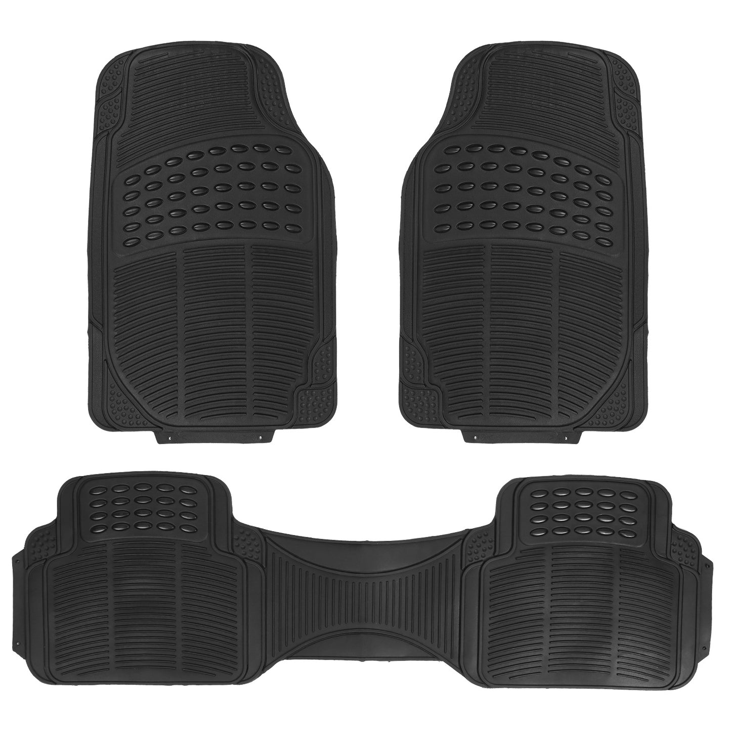 Car Floor Mats Set 3-Piece Heavy Duty PVC Rubber Trimmable